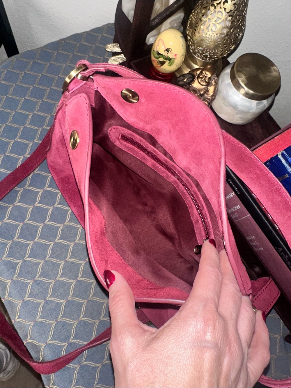 Suede Shoulder Bag in Red - Picture 4 of 7